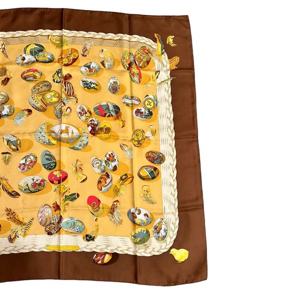 Authentic RARE! Hermes Eggs Latham Des œufs Vintage 90cm Silk Scarf - Picture 4 of 6
